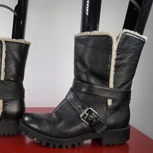 Women's Nine West Black Leather Ankle Mid-Calf Fur Lined Fashion Boots 6.5